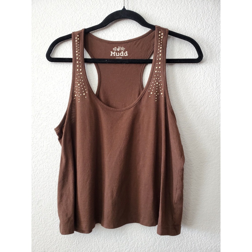 Mudd Y2K Brown Studded Racerback Tank Top Womens Size Large